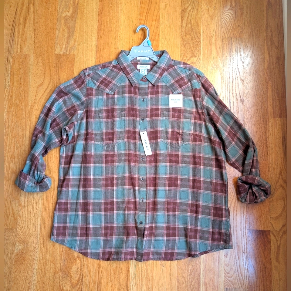 NWT Ariat Real Billie Jean L/S Button Down Womens Size XXL Flannel Shirt Oakwood
